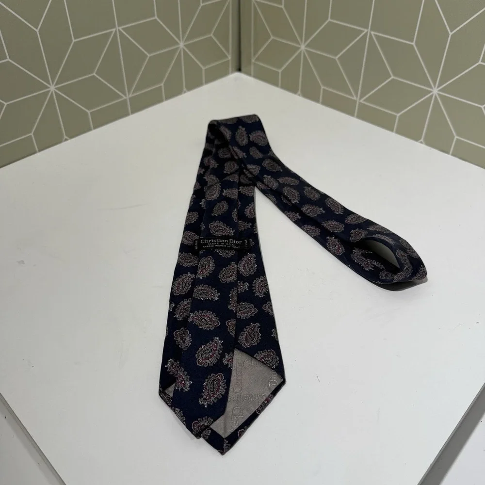 Christian Dior Monsieur Mens Necktie Tie Blue‎ Geometric Polyester